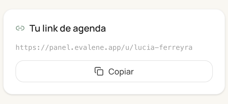 Tarjeta con el link de agenda personal y un botón para copiarlo.