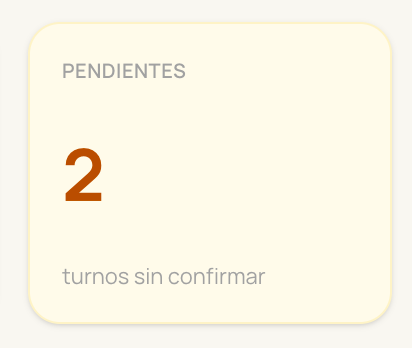 Tarjeta de pendientes: 2 turnos sin confirmar.
